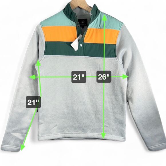 Swannies NWT Retro FOXX Fleece Pullover Men's Small Golf Sweater Snaps Gray Teal - Picture 8 of 8